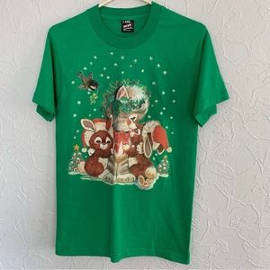 VINTAGE DEADSTOCK SINGLE STITCH CHRISTMAS BUNNIES PUFF PRINT SHIRT SIZE SMALL